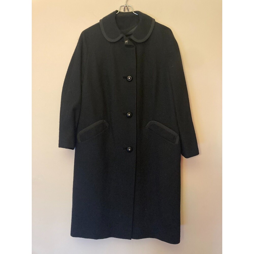 Vintage Crepe Black Peplum Collar Coat - size M
